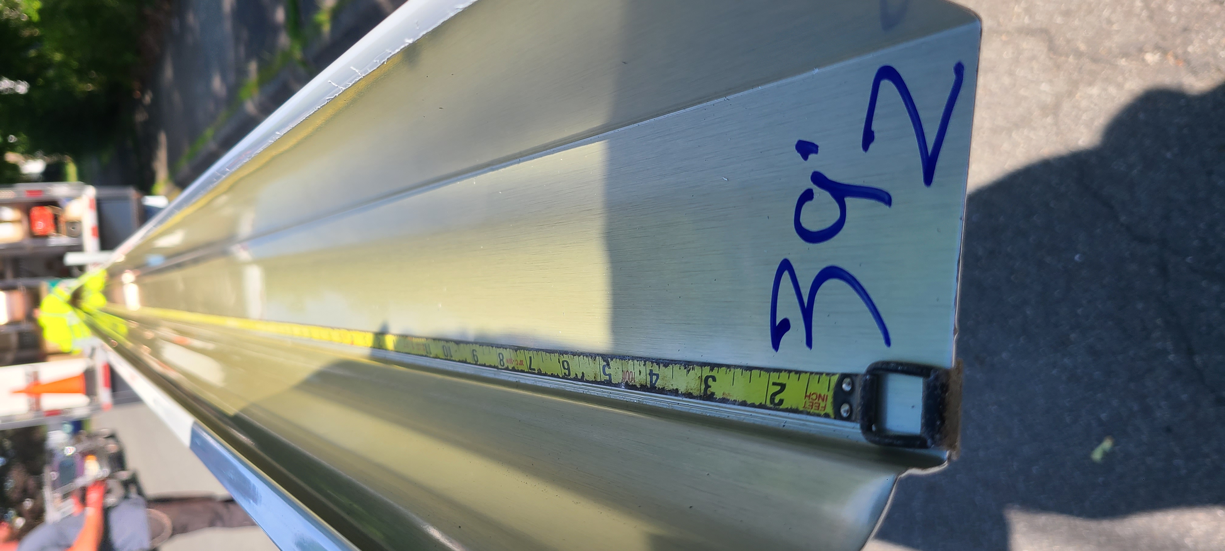 Seamless gutter being fabricated on site