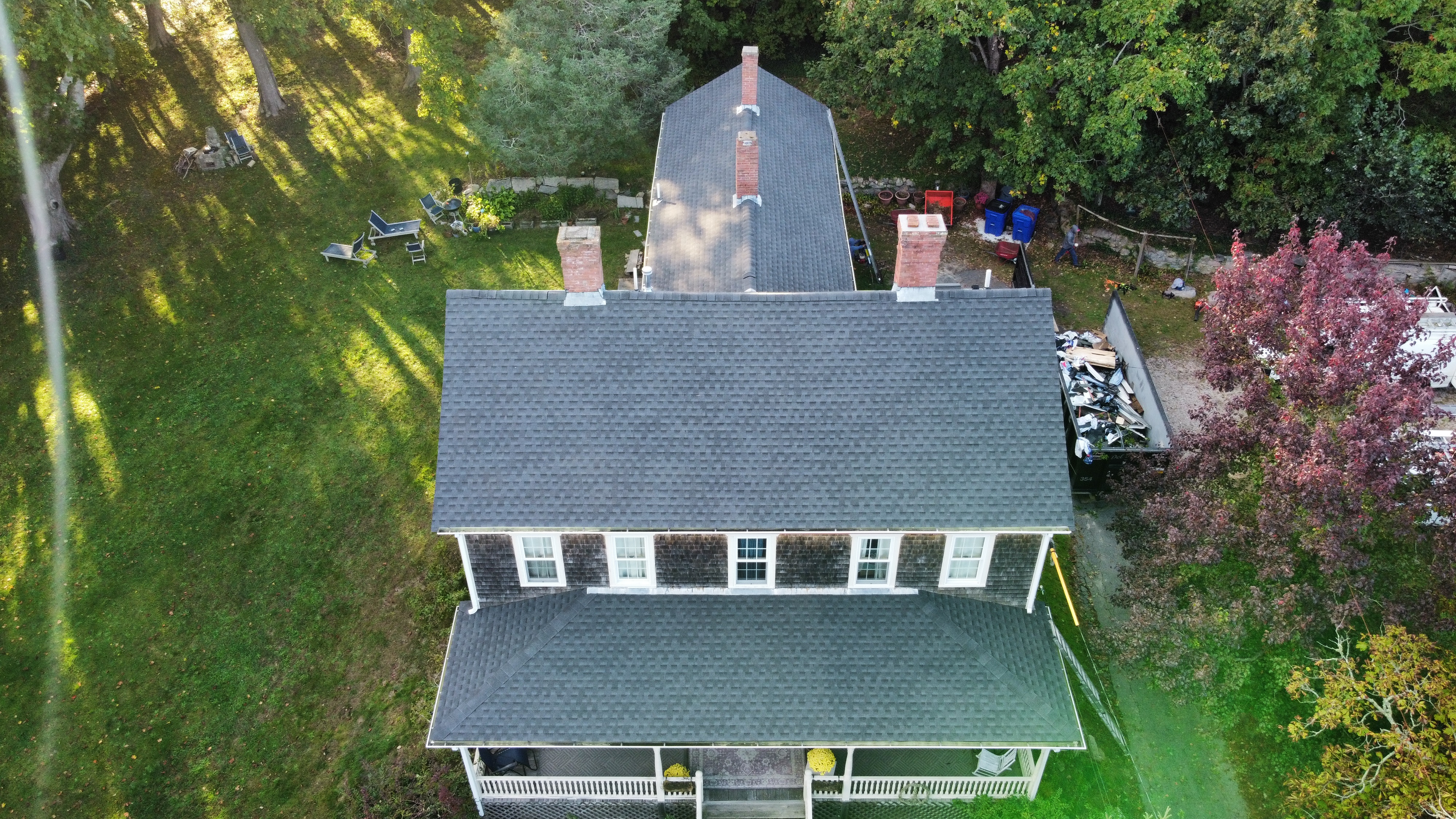 Completed charcoal roof aerial view