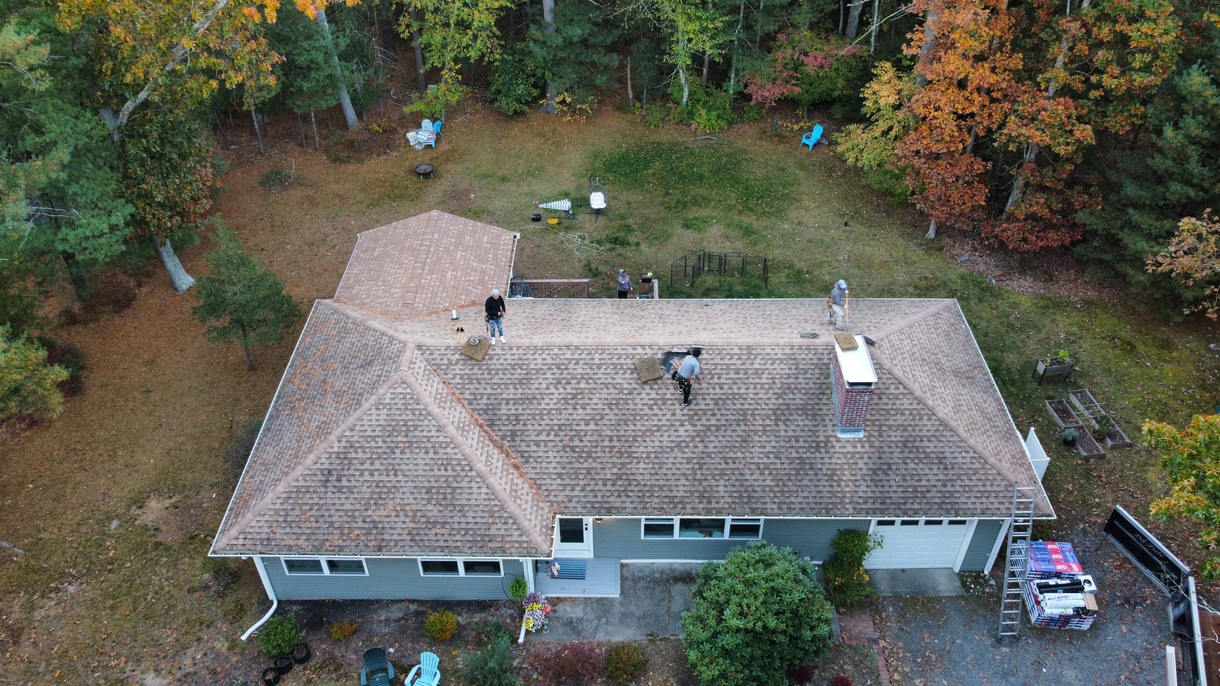 Early morning roof tear-off aerial
