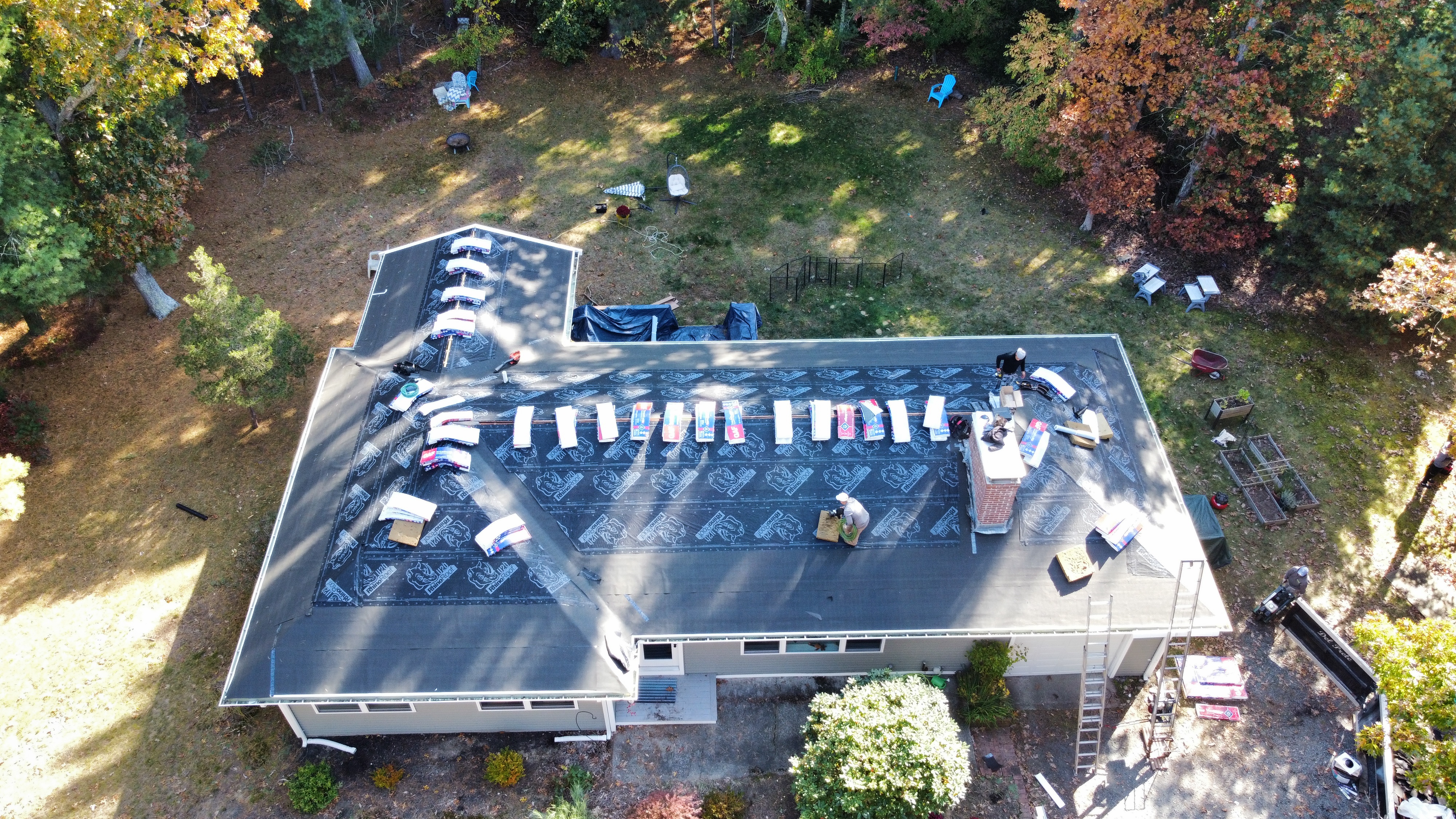 Shingles being laid aerial view