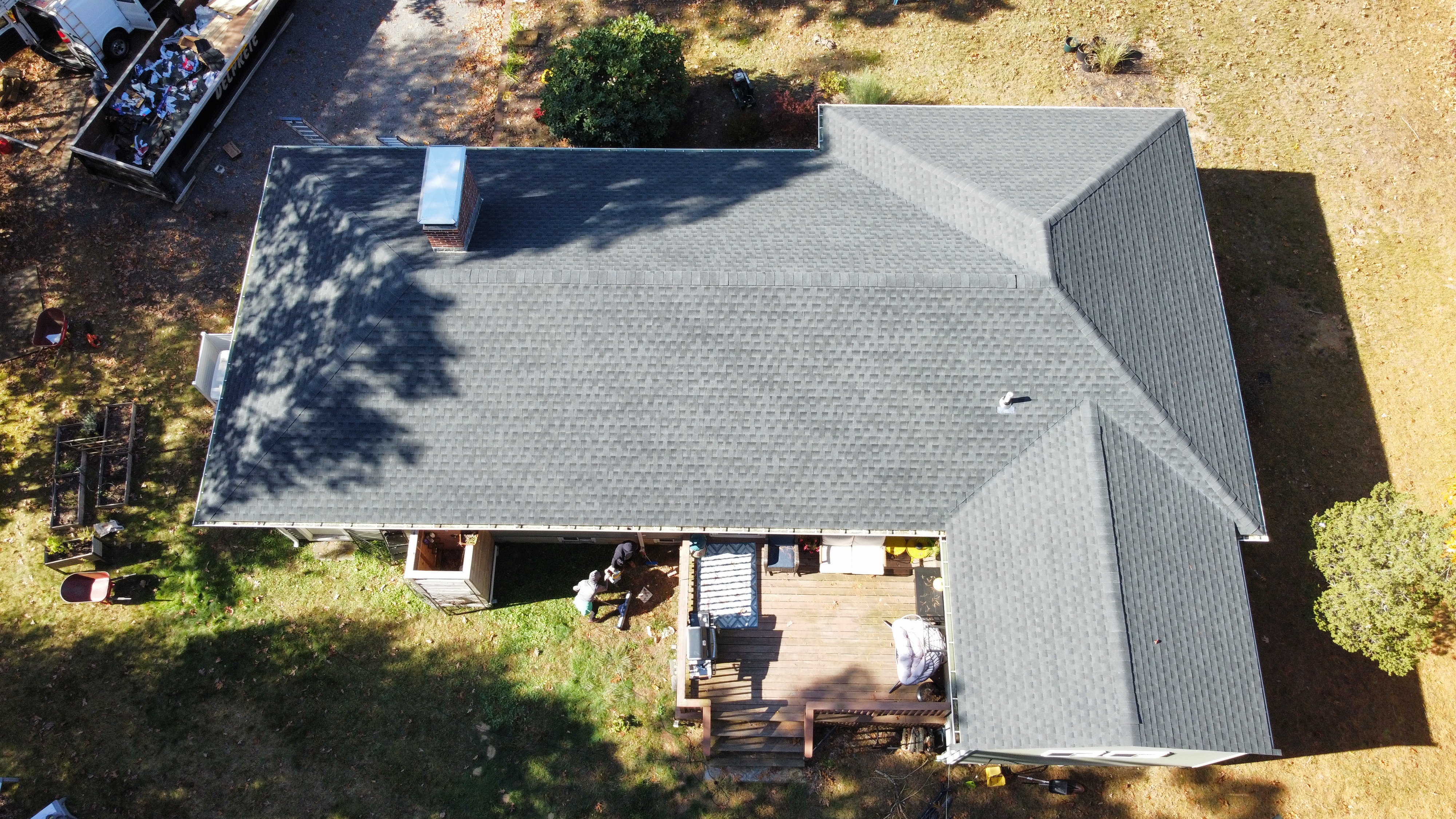 Completed charcoal shingle roof full aerial